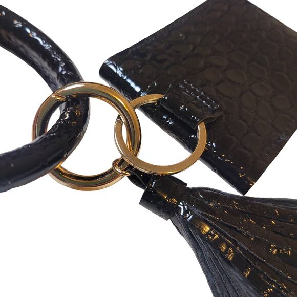 Black Wristlet Keychain Small Wallet Tassel - Picture 6 of 6